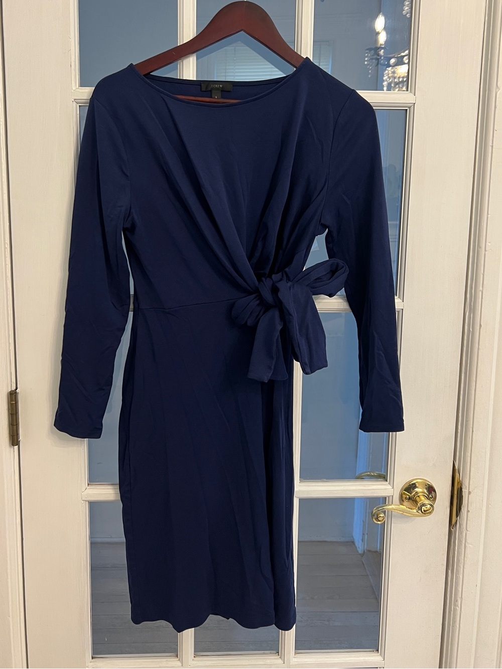 J. CREW Women’s Drapey Tie Waist Faux Wrap Navy Work Office Dress H8993 Size S